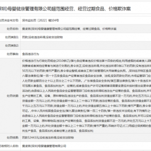 涉经营过期食品、价格欺诈等 曼凌宫(深圳)母婴健康管理公司被罚5万余元 ...