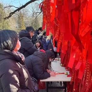期盼身体健康、金榜题名 八大处公园内市民写祝福迎新春
